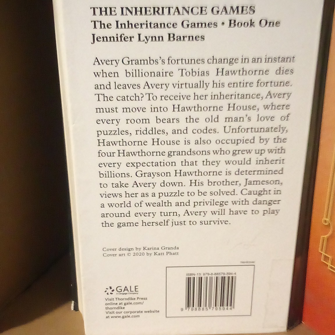 The Inheritance Games Jennifer Lynn Barnes Hardcover Large Print Thorndike 2024