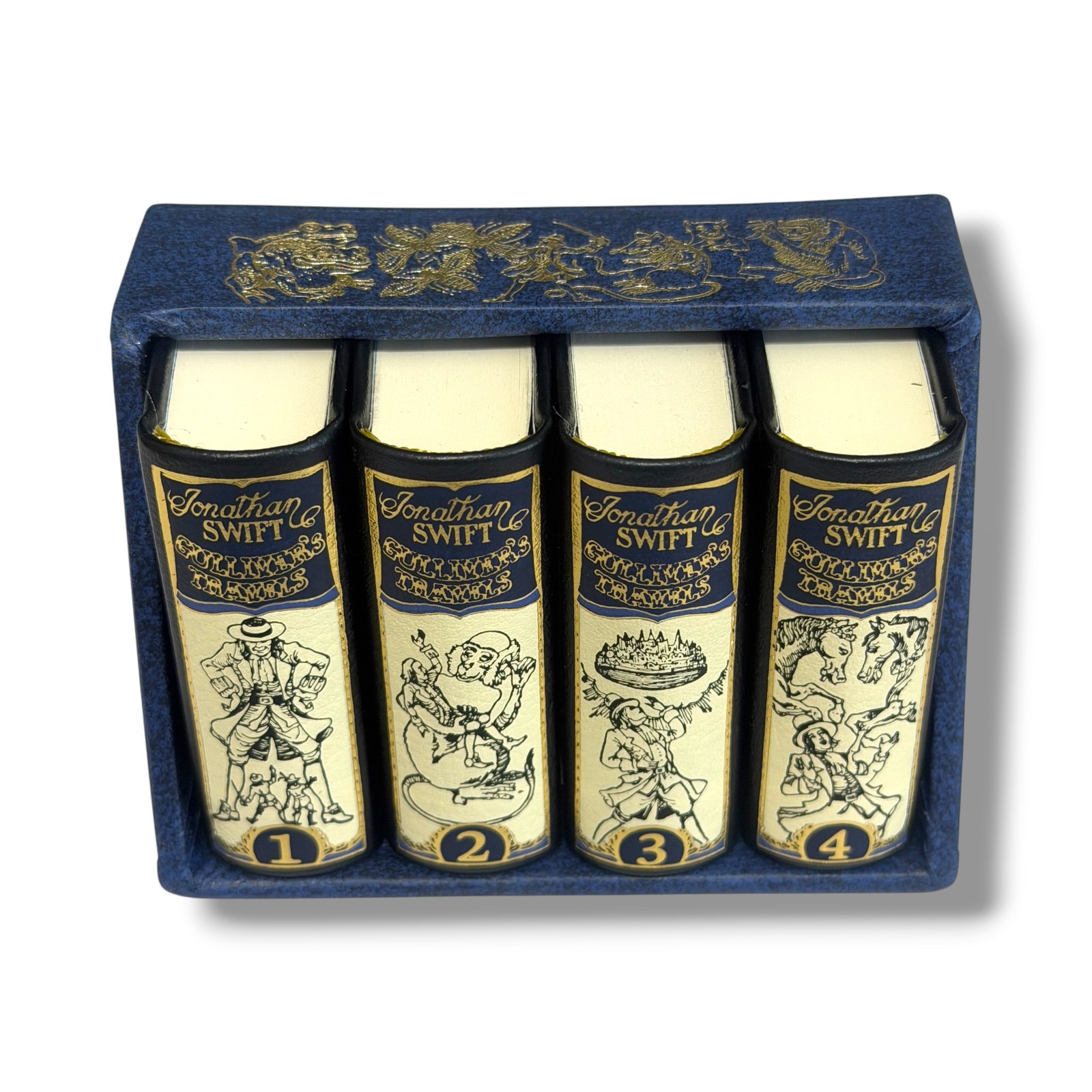 Gulliver&rsquo;s Travels – Jonathan Swift Miniature Leather Books 4-Vol set w/slipcase