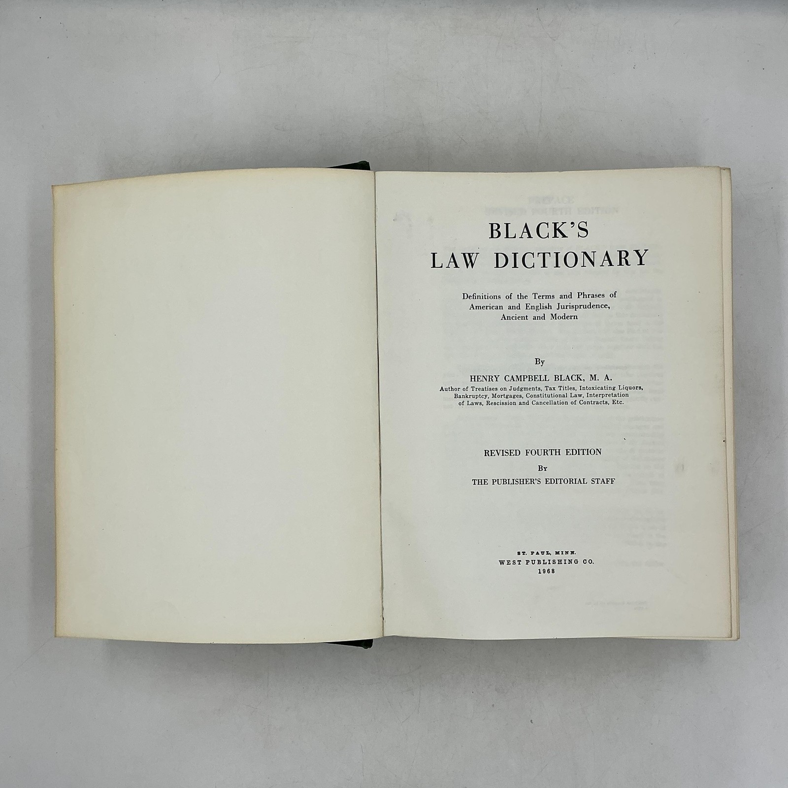 Vintage BLACK&rsquo;S LAW DICTIONARY Henry Campbell Black Ewtn HC Green 1968 USA