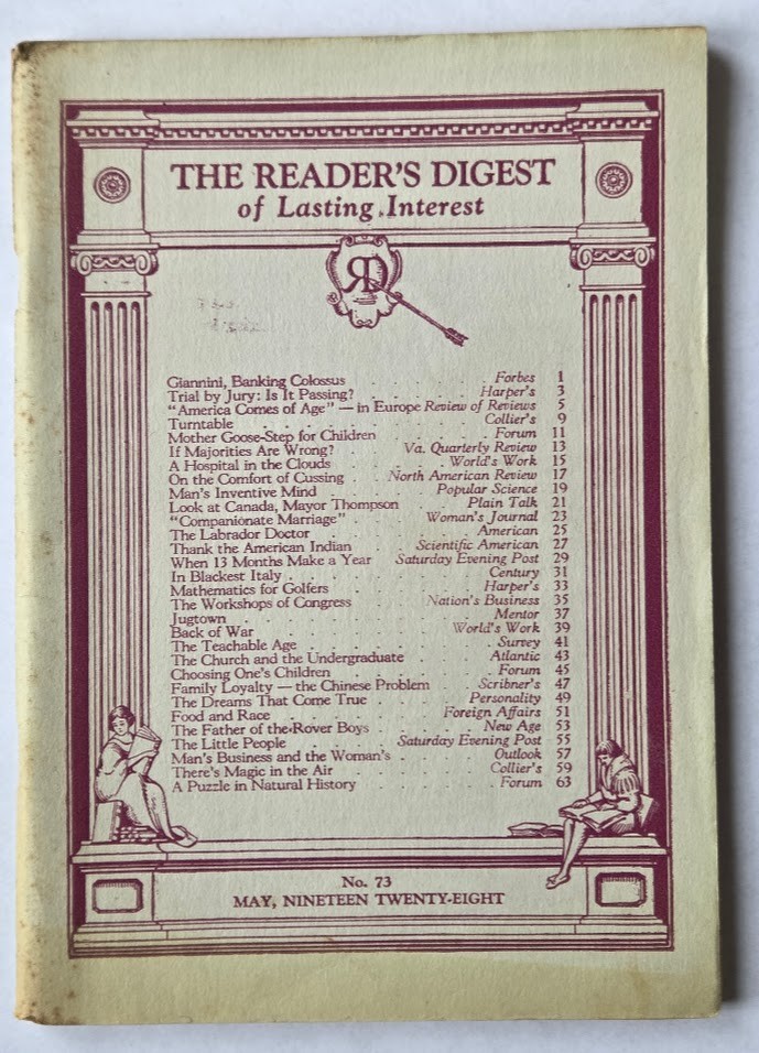 Antique 1928 The Reader&rsquo;s Digest of Lasting Interest Magazine Booklets U Choose