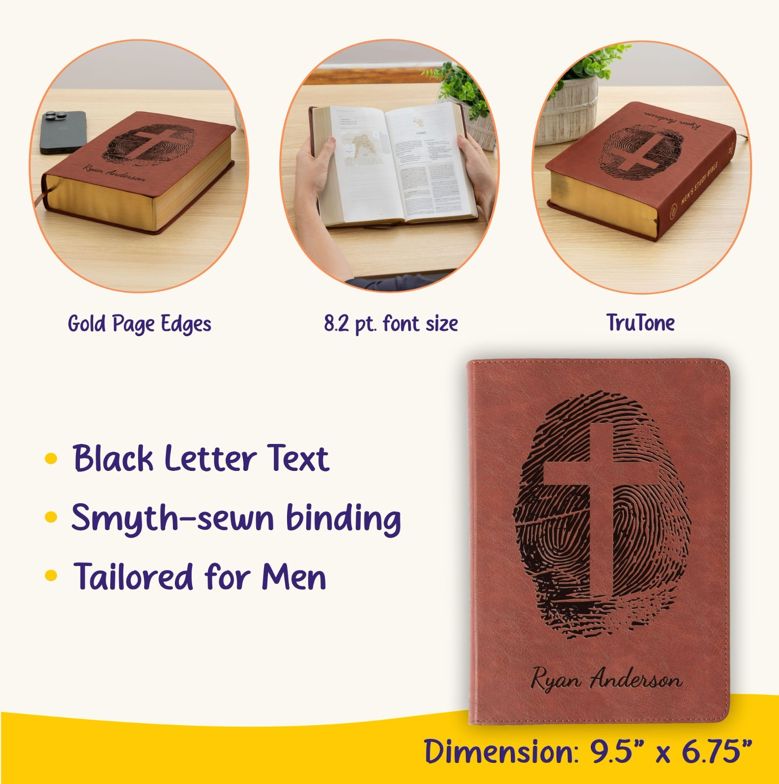Personalized ESV Men&rsquo;s Study Bible, Fingerprint & Cross Design, Name Engraved