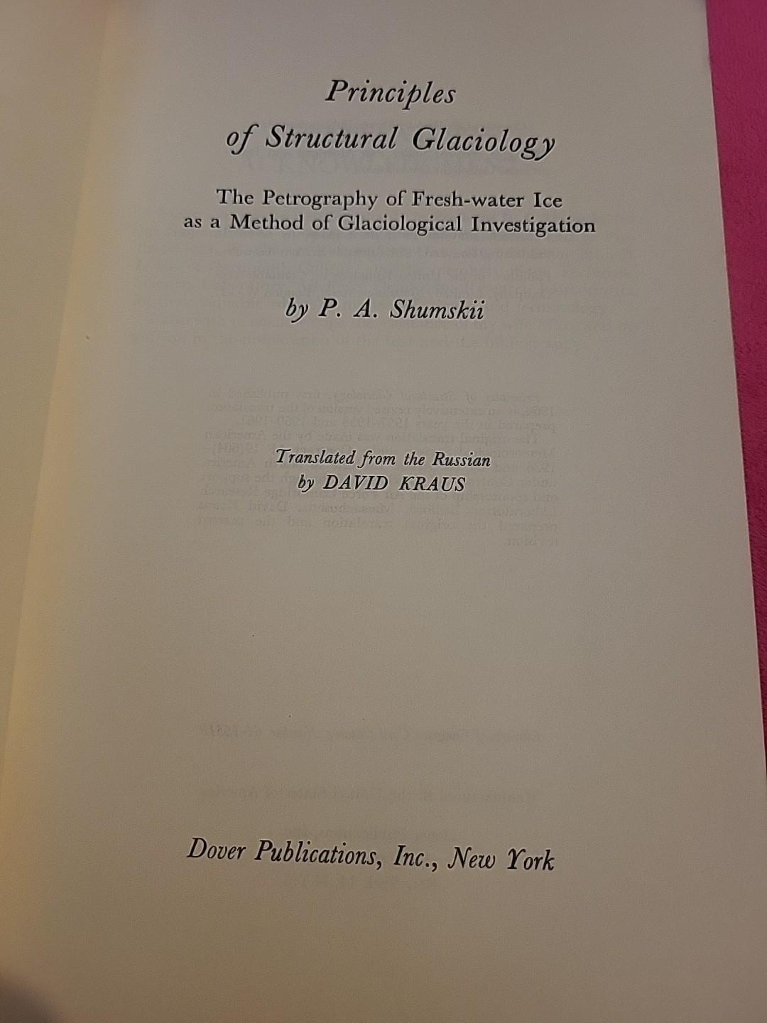 1964 Edition « Principles Of Structural Glaciology »