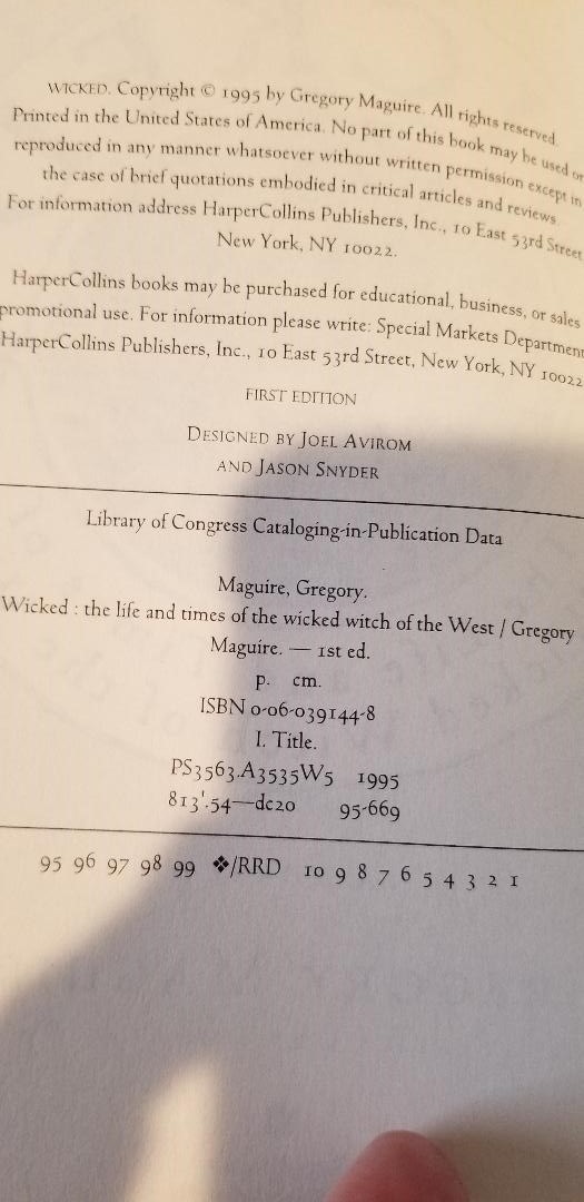 Gregory Maguire – Wicked – True First Edition / True First Printing! HB (1995)