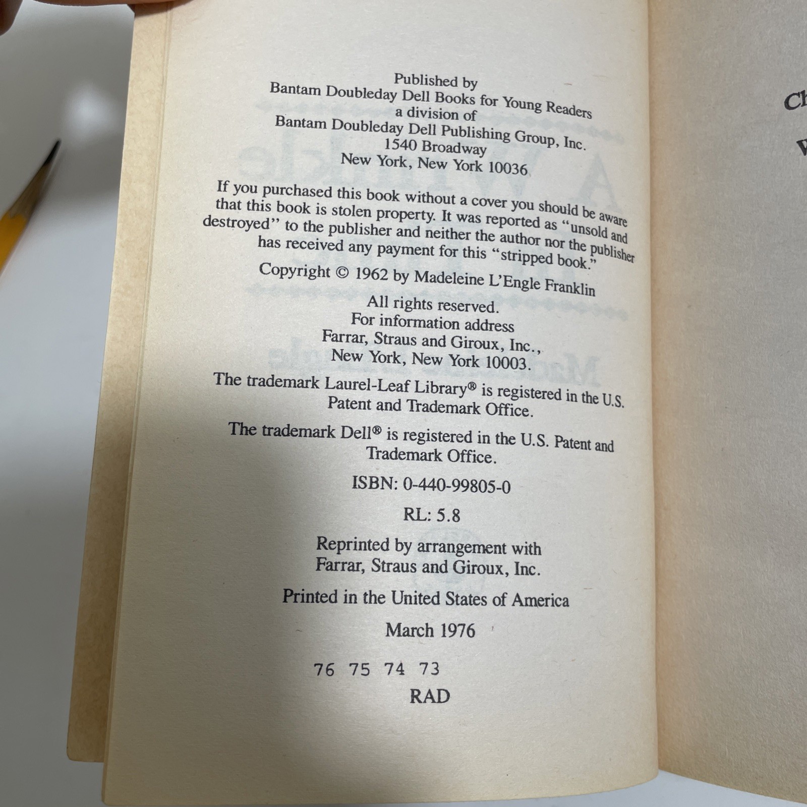 VTG Wrinkle in Time paperback by Madeleine L&rsquo;Engle 1976