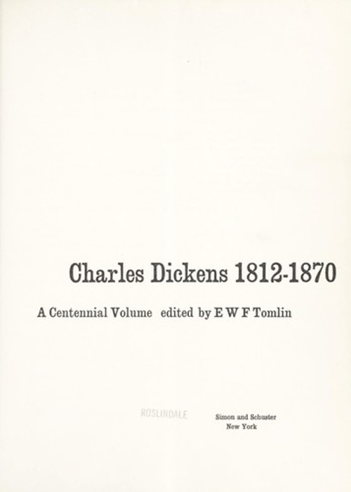 Charles Dickens Centennial : A Centennial Volume Hardcover