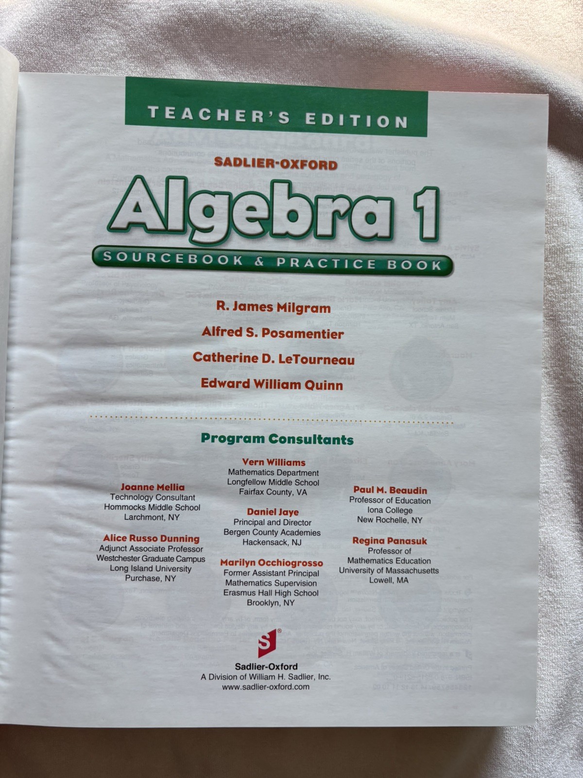Sadlier-Oxford Algebra 1 Teacher&rsquo;s …, R. James Milgra