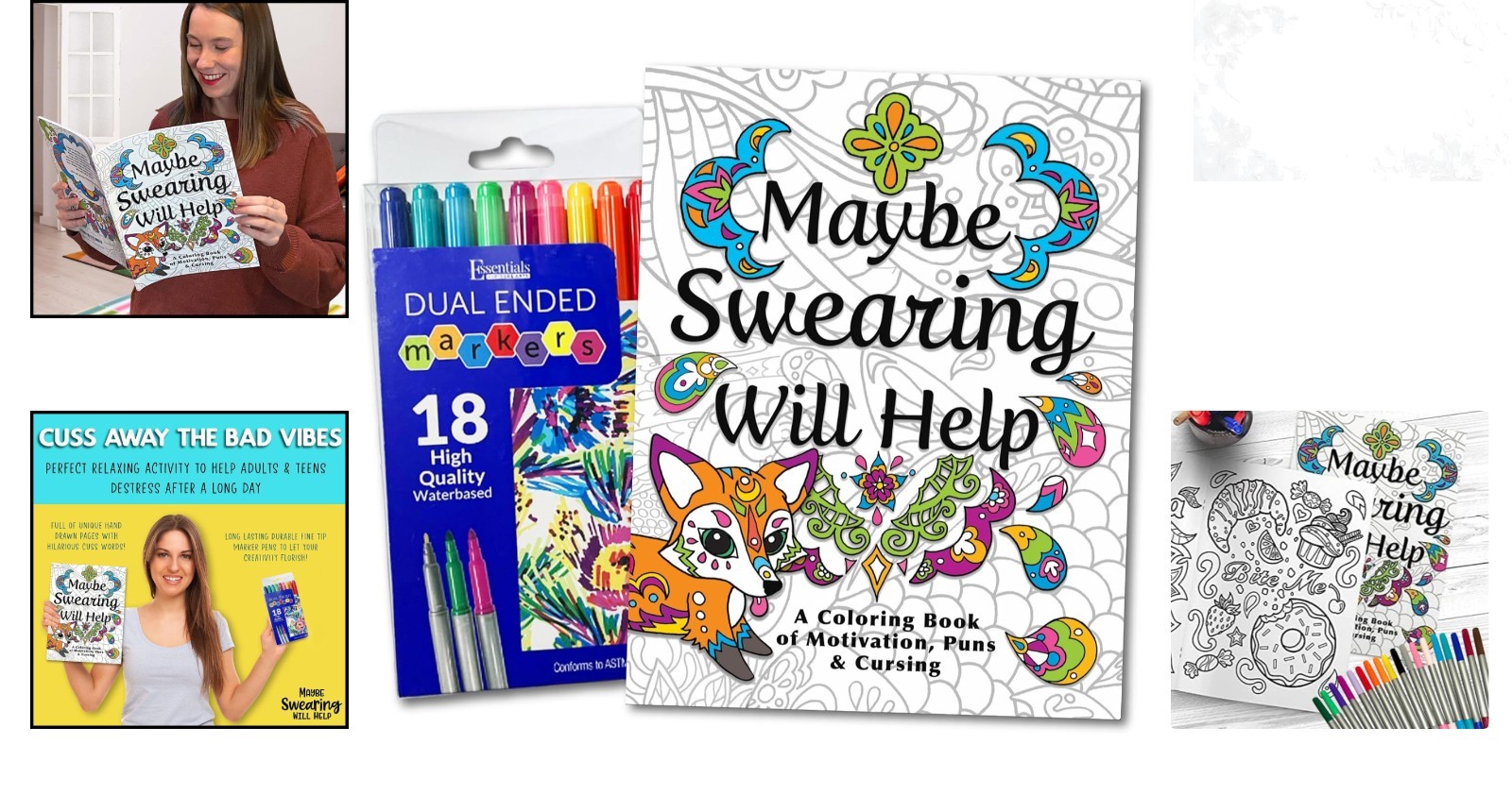 Adult Coloring Book Set with Markers Swear Words Anxiety Relief 30 pcs