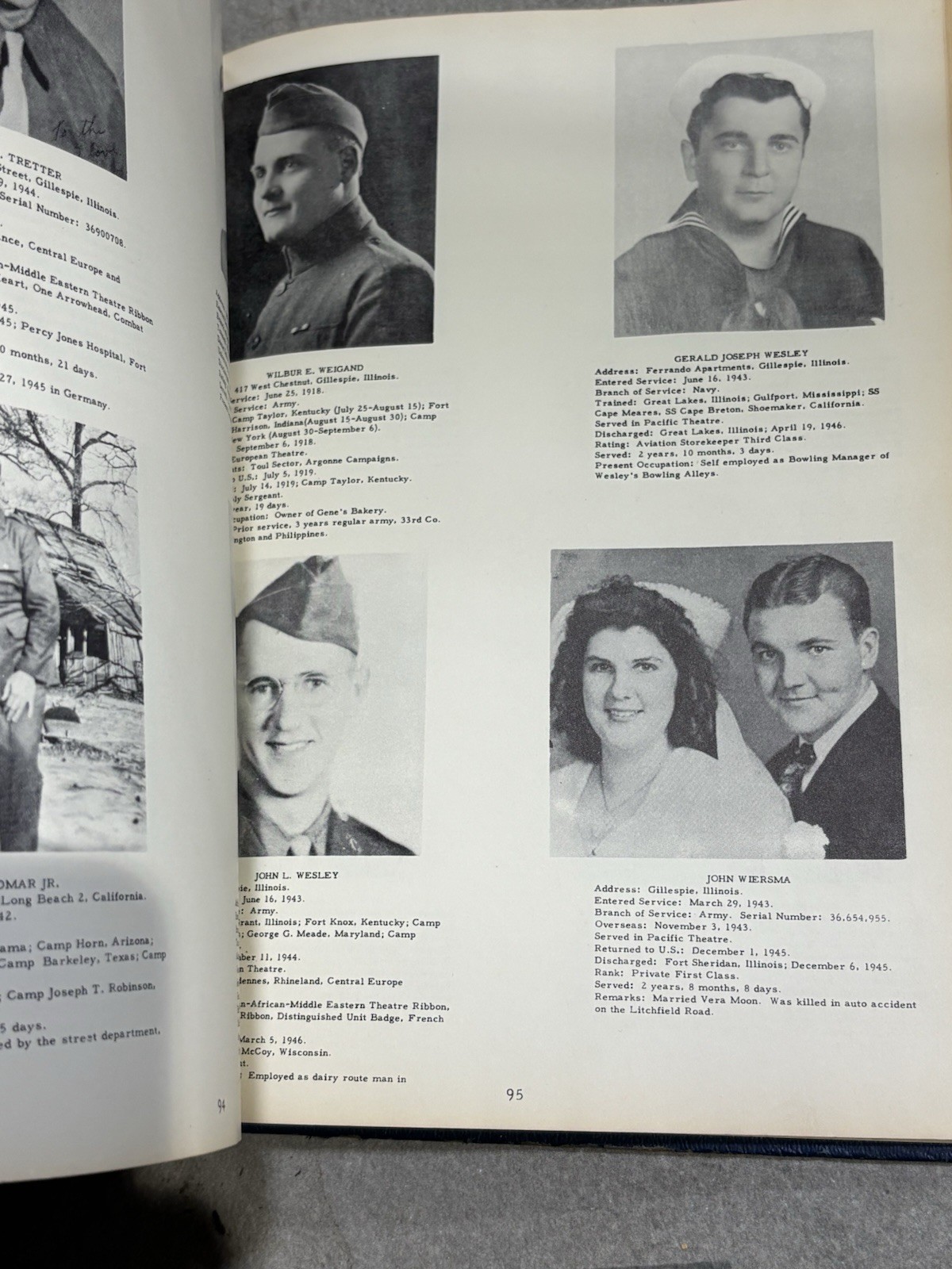 Service Record World War I & II Gillespie Illinois