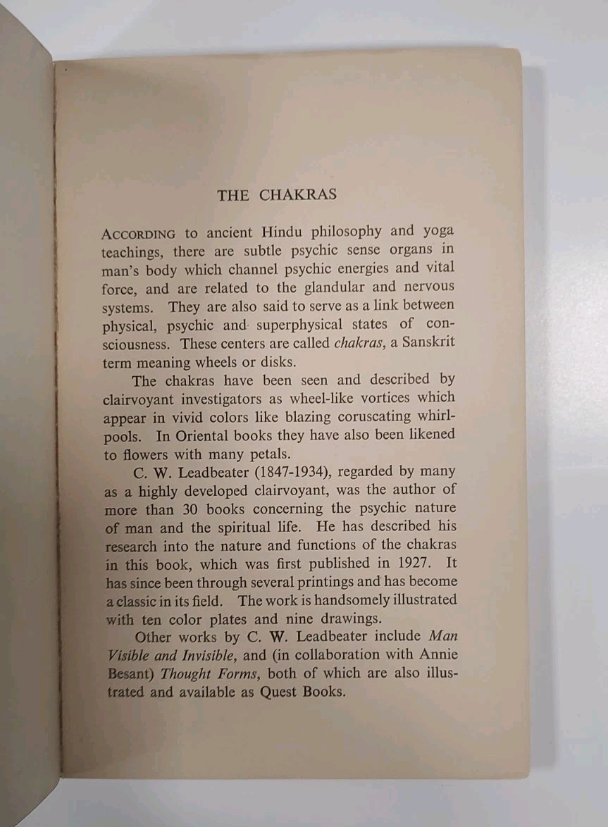 The Chakras C.W. Leadbeater 10 Color Plates Paperback 1972 Theophysical Society