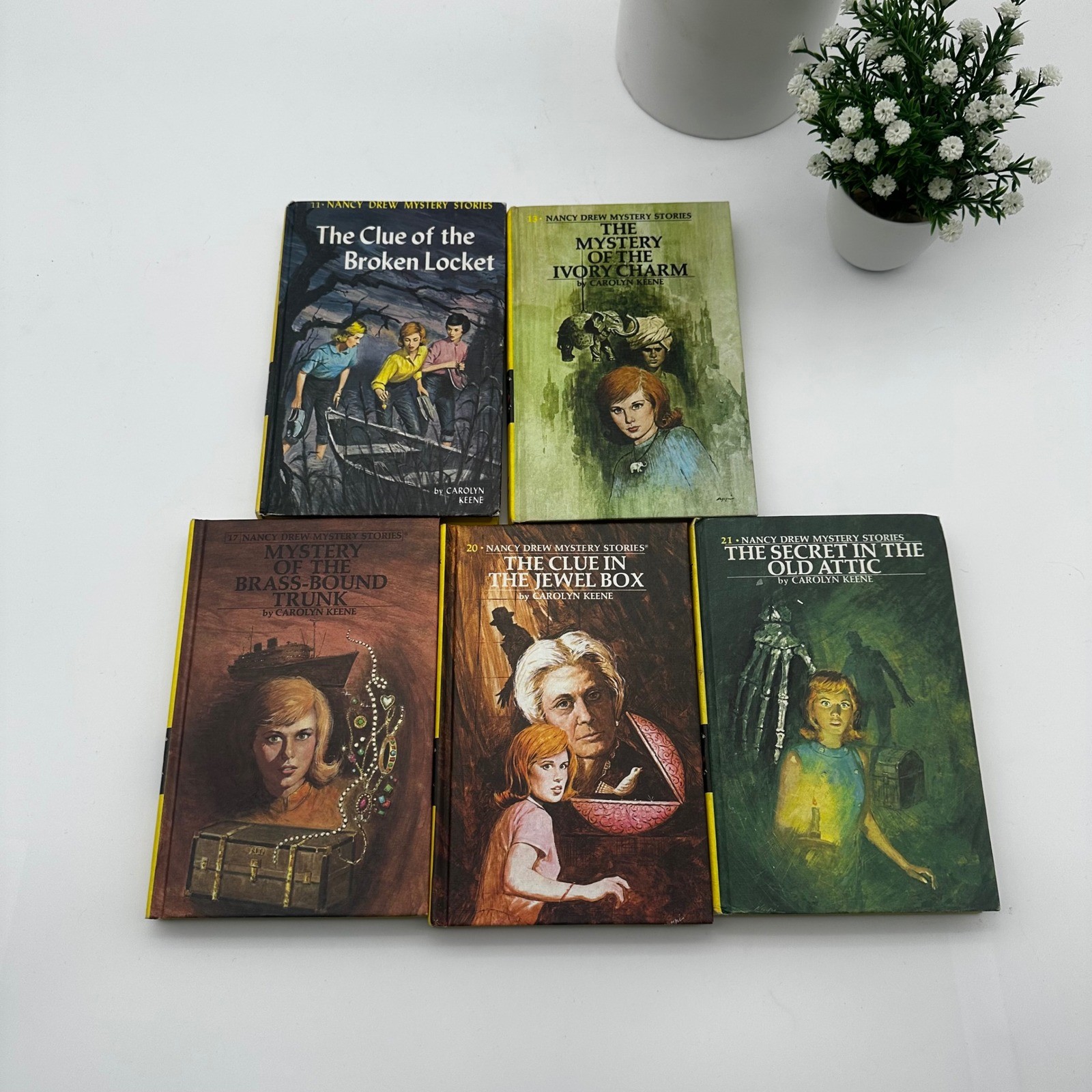 Lot of 5 Nancy Drew Yellow Matte Hardcover 60&rsquo;s & 70&rsquo;s #11,13,17,20,21 Keene