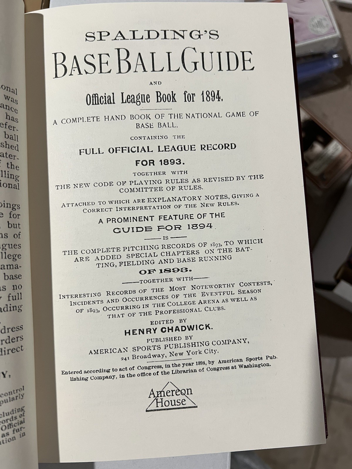 1894 SPALDING&rsquo;S BASEBALL GUIDE ~ Amereon House | 166 pages ~ 1 of 80 REPRINT!