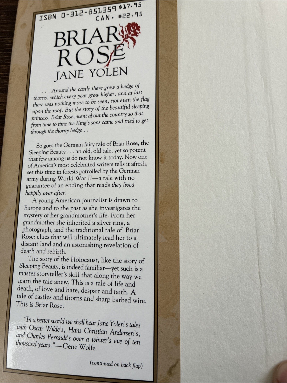 Briar Rose (1992) Jane Yolen Sleeping Beauty Holocaust Novel SIGNED