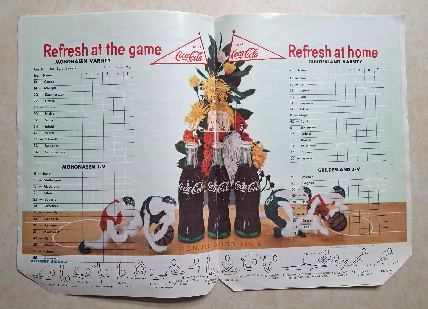 Vintage Mohonasen v Guilderland NY High School Basketball Program Coca Cola 1959