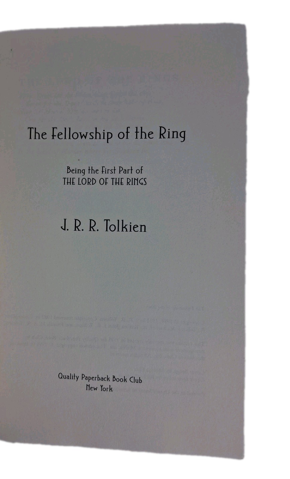 The Fellowship Of The Ring J. R. R. Tolkien Quality Paperback Book Club Edition
