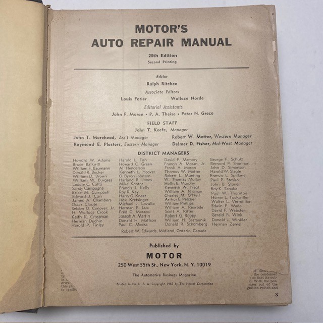 1965 Motor&rsquo;s Auto Repair Manual 28th Ed 2nd Printing Hardcover Used