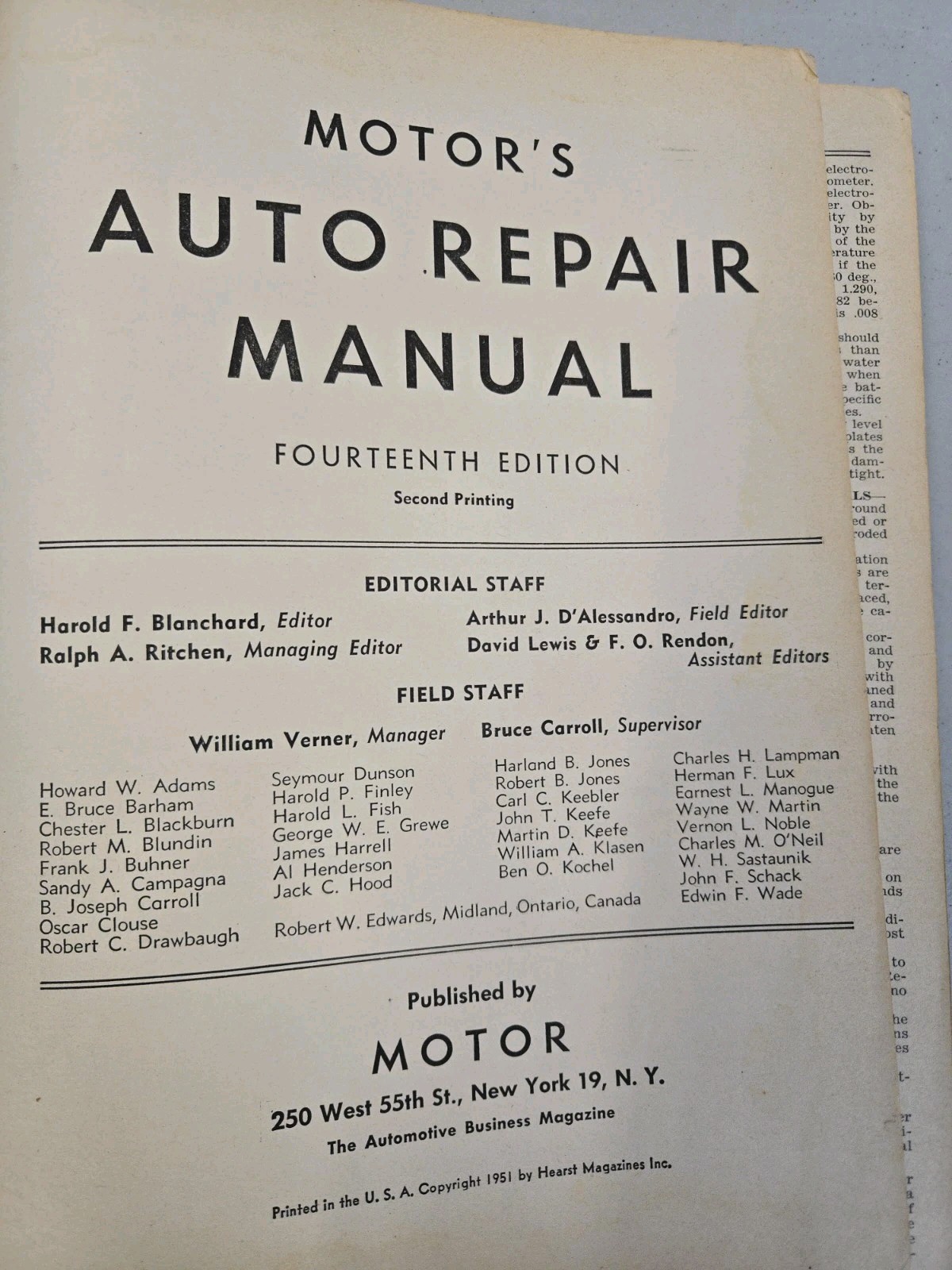 Motor&rsquo;s Auto Repair Manual 1935-1951 Models 14th Edition