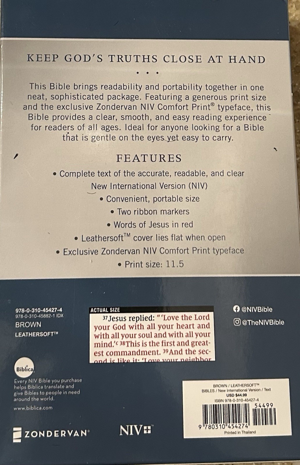 MAGNETIC CLOSURE NIV LARGE PRINT(11.5pt) Personal Size Bible Brown Leathersoft