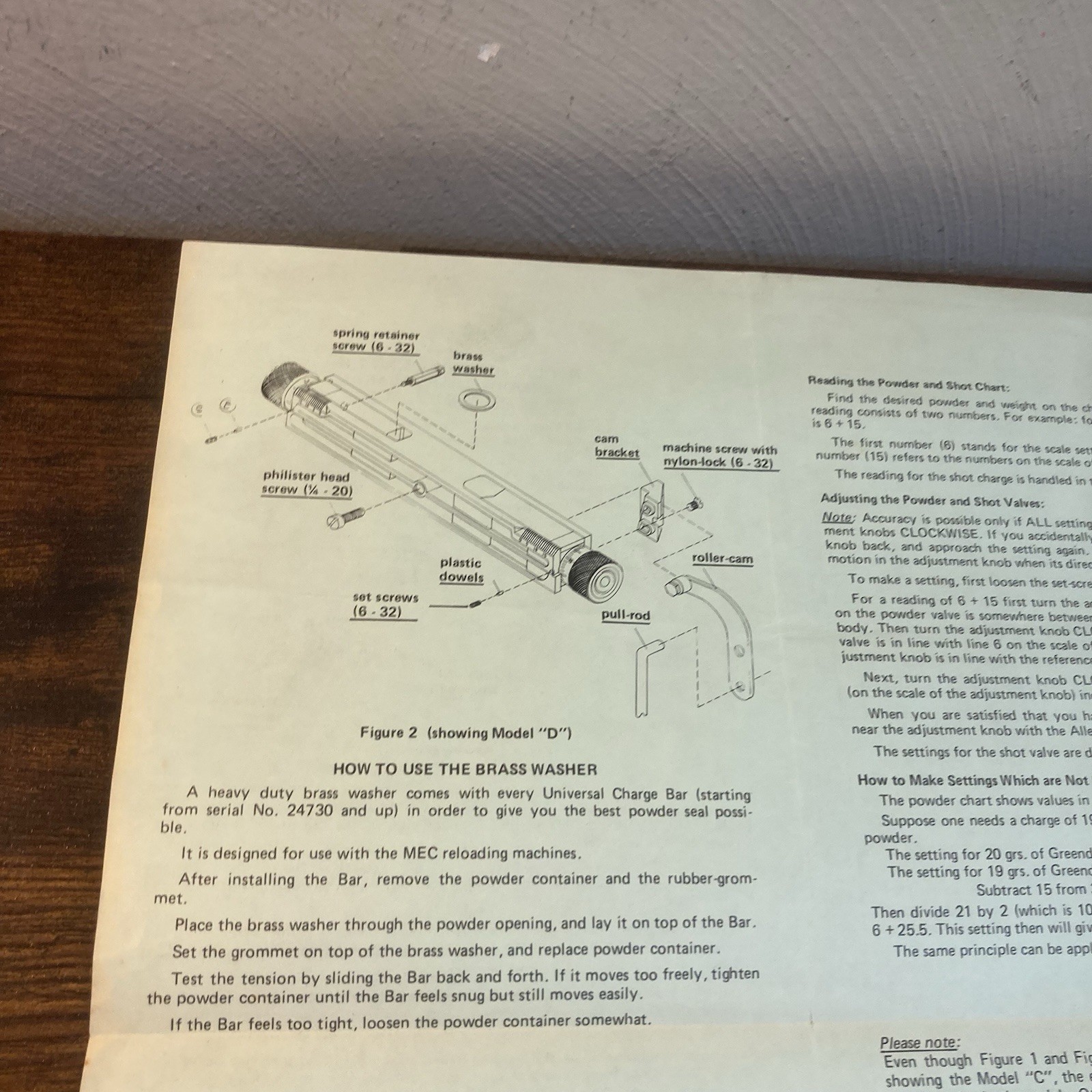 Universal Charge Bar Instructions Model C D Fits MEC Vtg Multi Scale Charge LTD