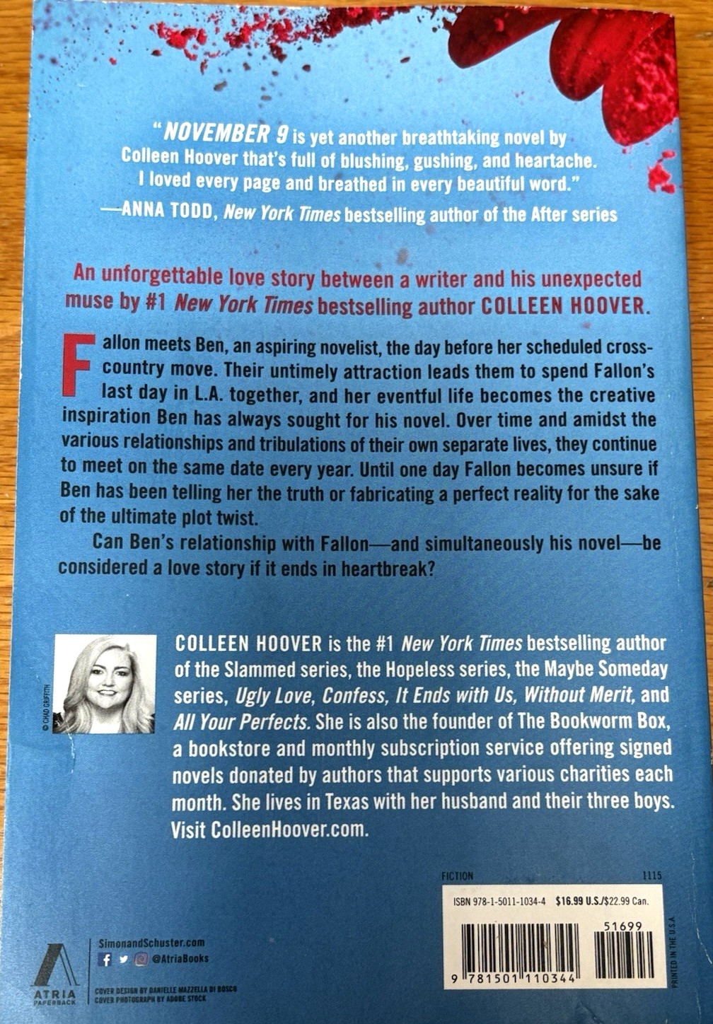 ~ »NOVEMBER 9&Prime;~A NOVEL BY COLLEEN HOOVER~PAPERBACK~BREATHTAKING~BEAUTIFUL STORY!~