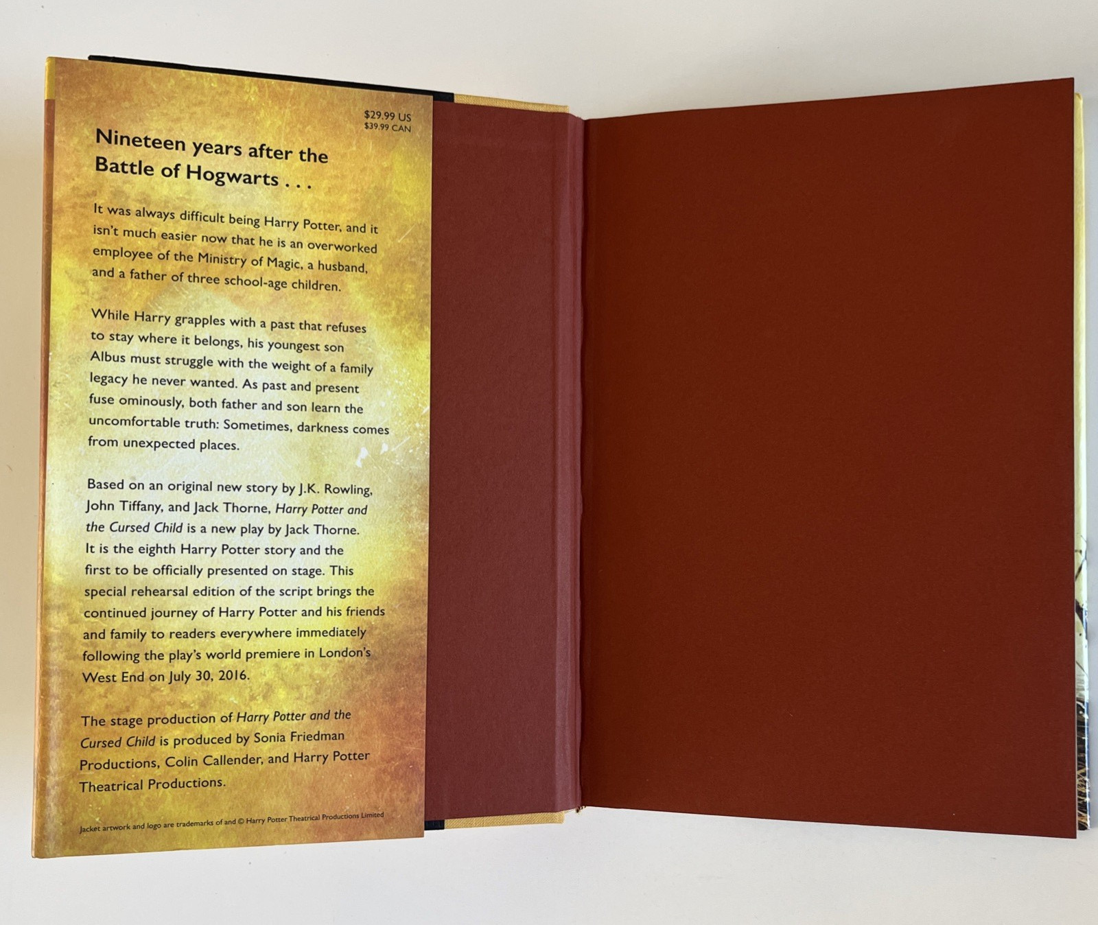 Harry Potter and the Cursed Child – Parts One & Two: The Official Script 1st Ed