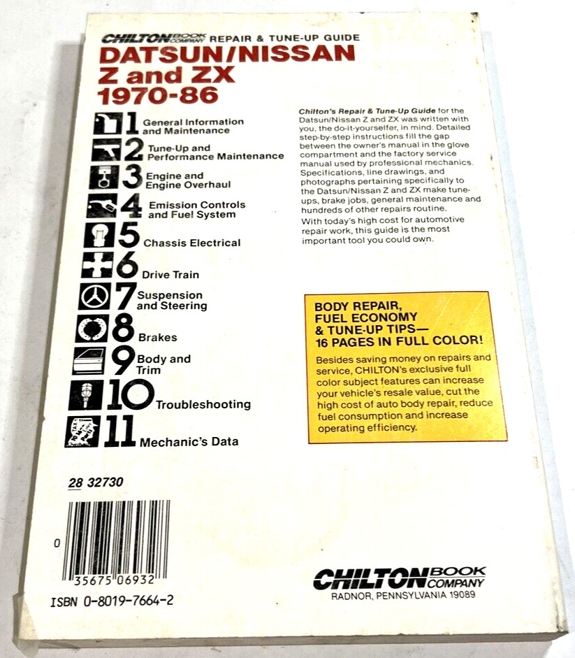 Chilton&rsquo;s 6932 Datsun/Nissan Z and ZX 1970-86 Repair and Tune-up Guide