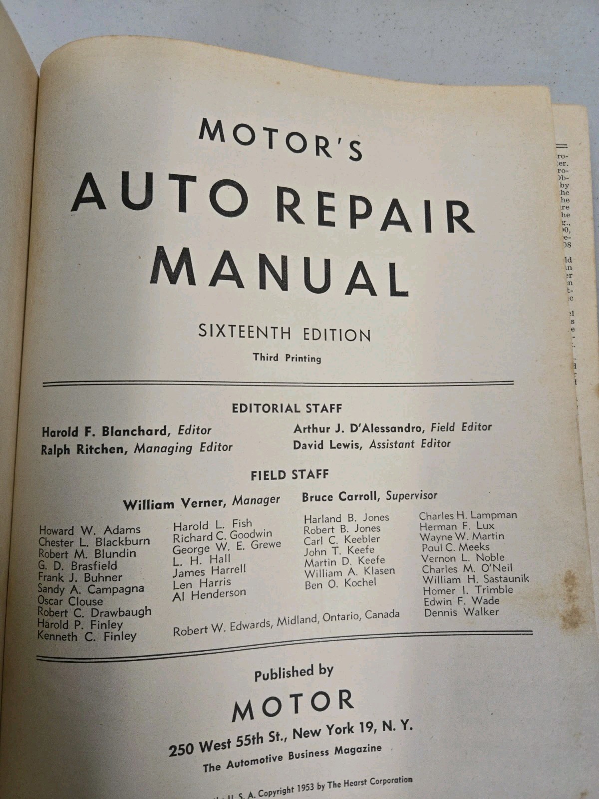 Motor&rsquo;s Auto Repair Manual 1935-1953 Models 16th Edition