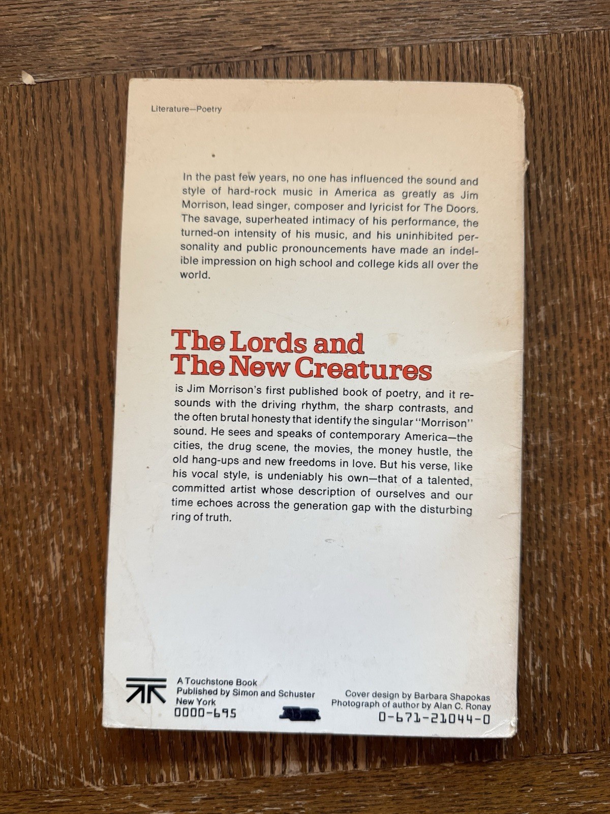 Vintage 1971 Jim Morrison The Lords And The New Creatures Poems 1st Touchstone