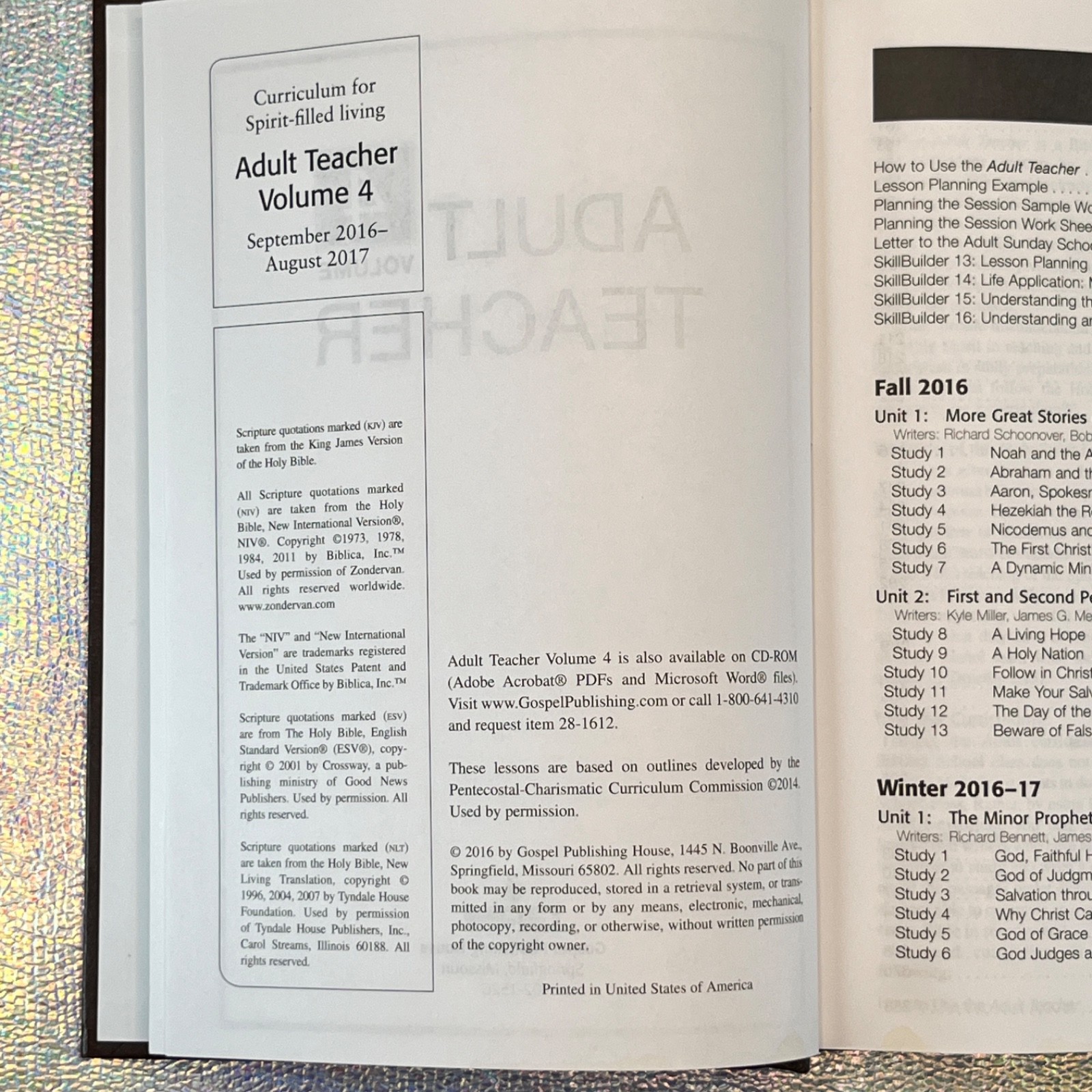 Adult Teacher Volume 4 – Gospel Publishing House – 2016 Pentecostal Curriculum