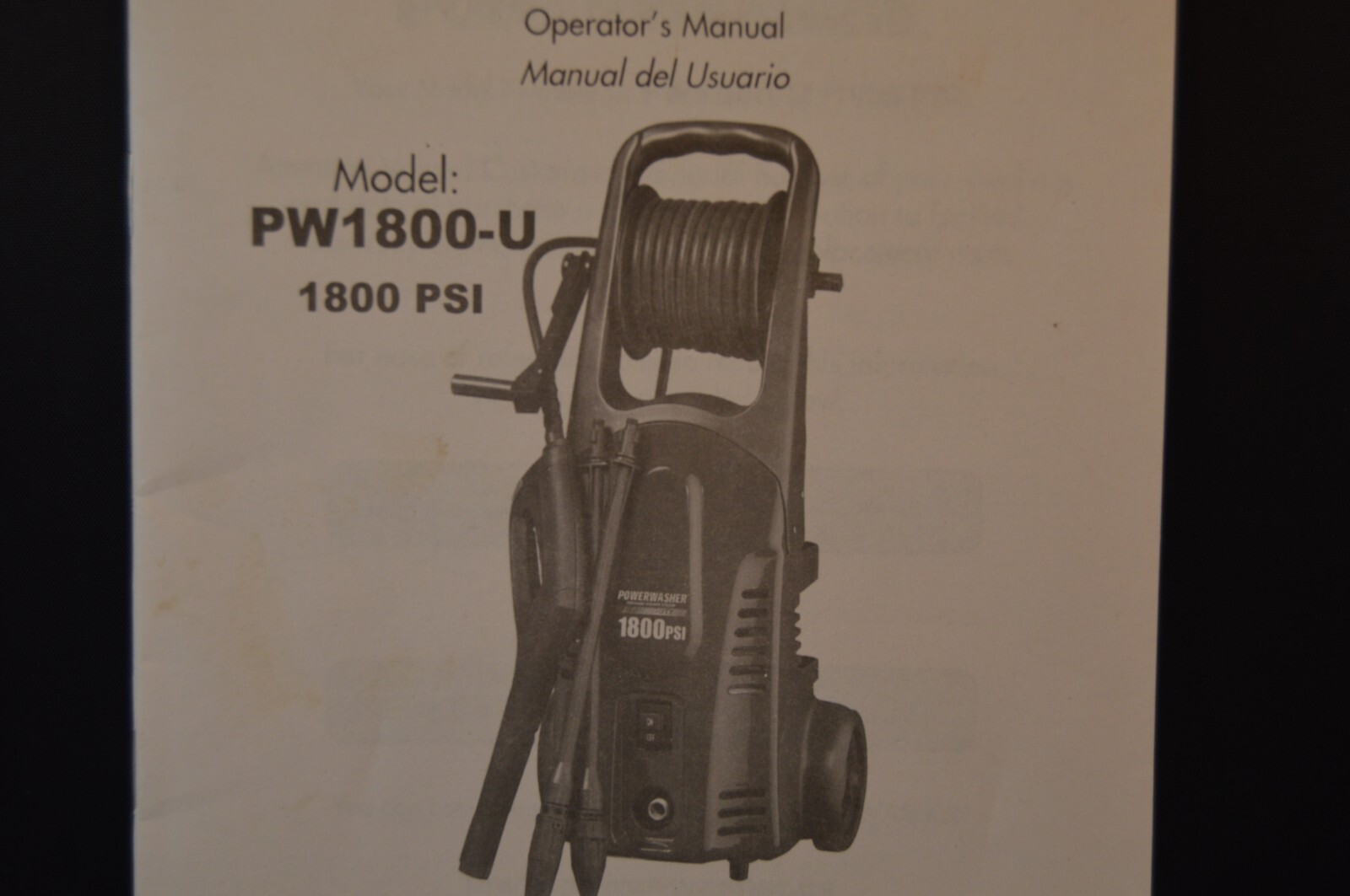 POWERWASHER Model PW1800-U « OPERATOR&rsquo;S MANUAL » 1800 PSI 26 Pages INSTRUCTIONS