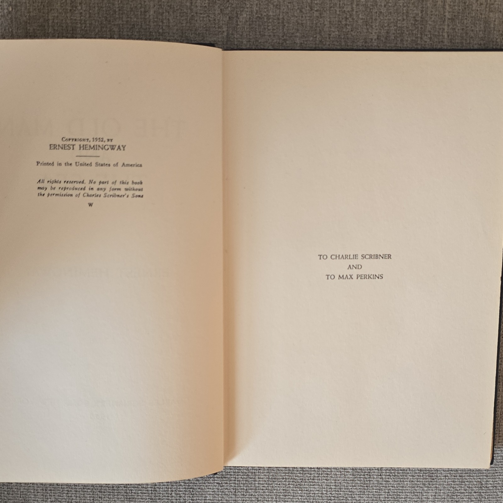 The Old Man and the Sea Ernest Hemingway Hardcover 1952 Charles Scribner&rsquo;s Sons