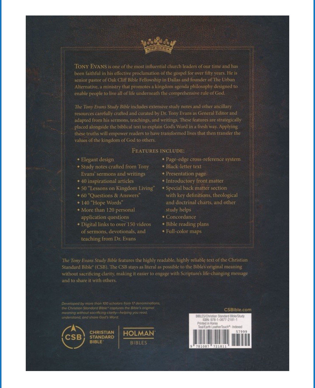 CSB Tony Evans Study Bible, Teal/Earth LeatherTouch : Advancing God&rsquo;s Kingdom
