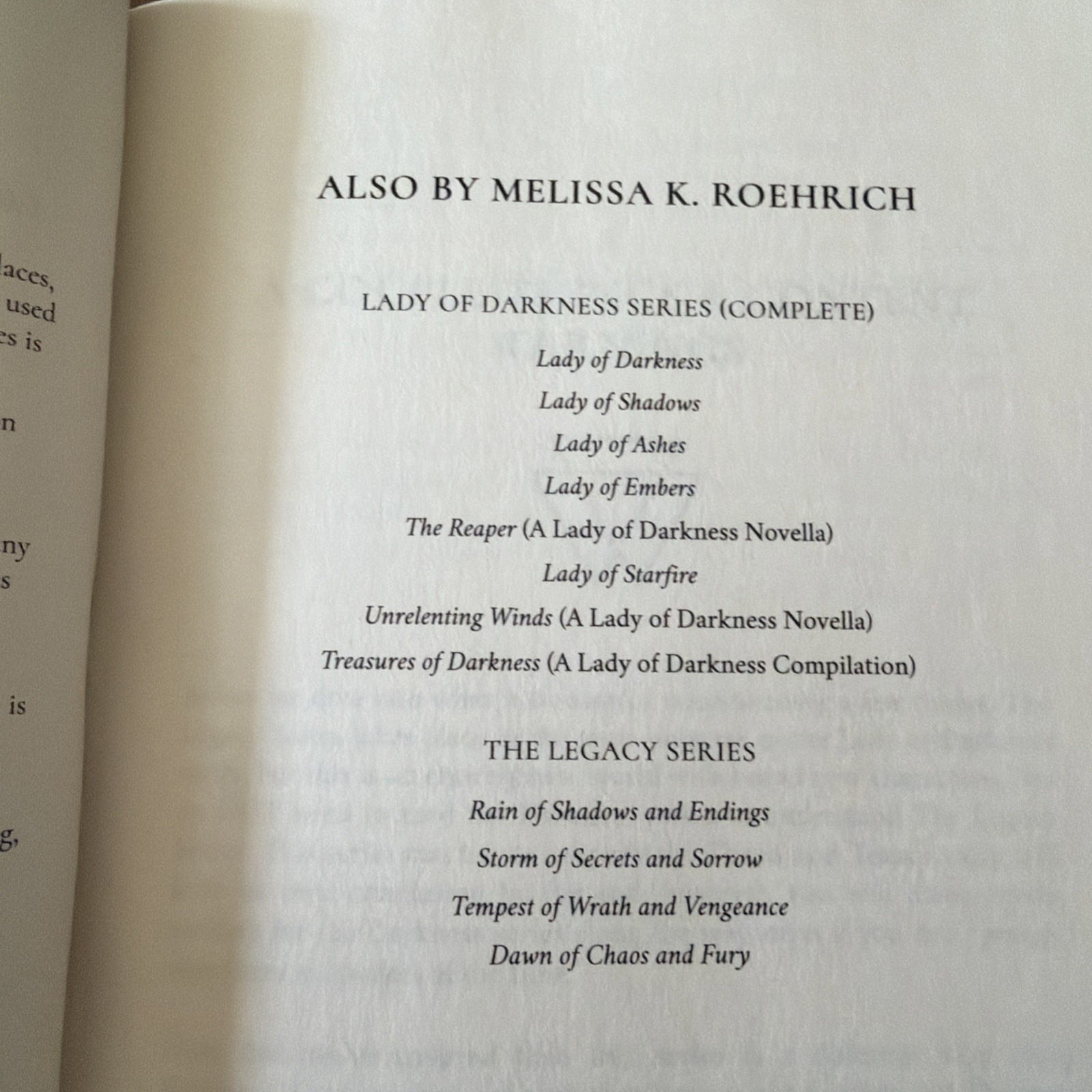 Rain of Shadows and Endings by Melissa K. Roehrich Paperback Legacy series #1