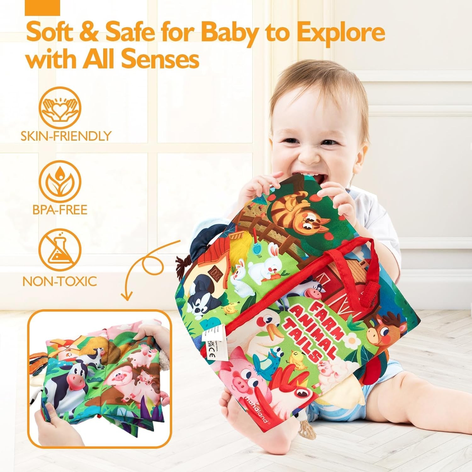 Multicolored Farm Tails Cloth Book – Engaging Sensory Experience for Babies