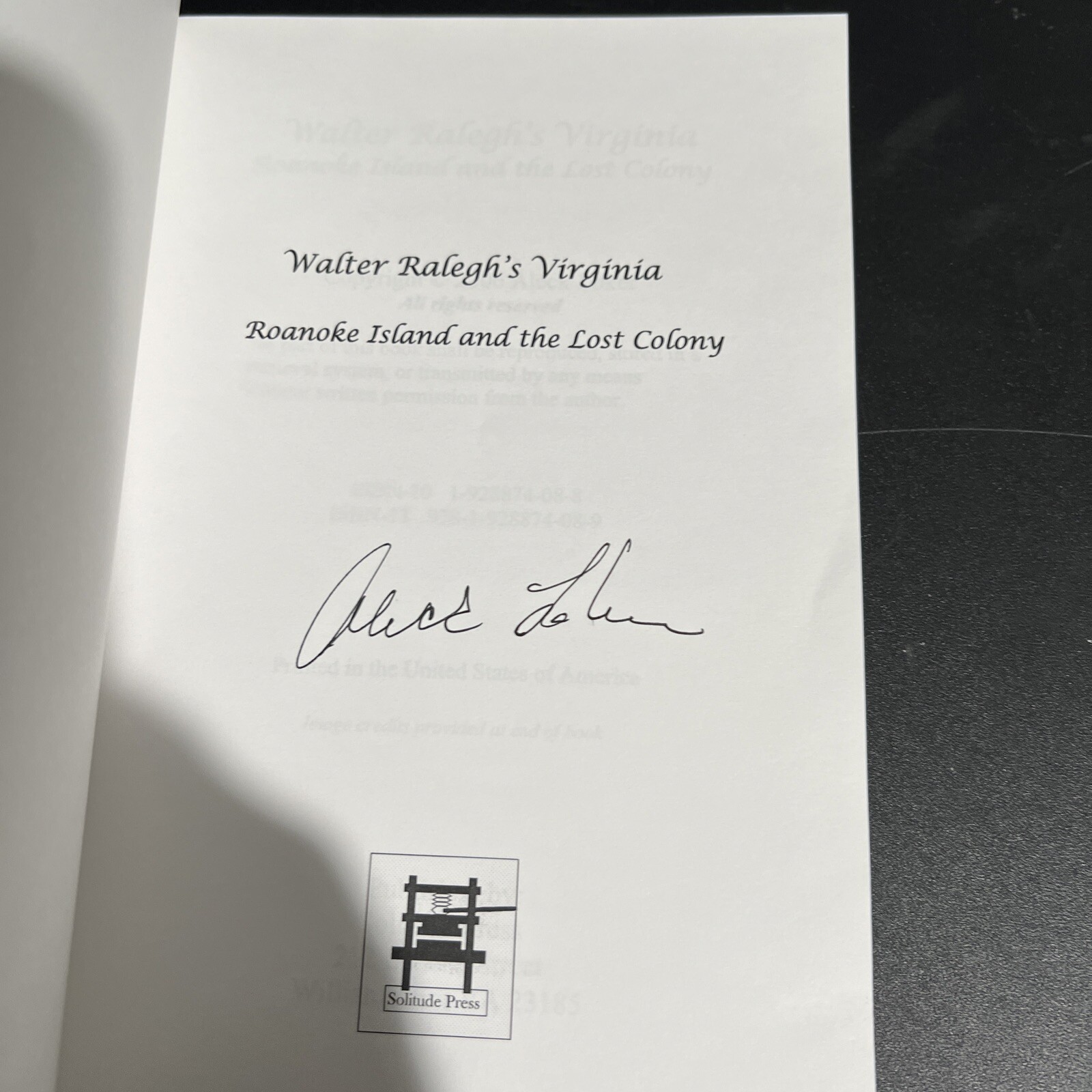 SIGNED 1st WALTER RALEGH&rsquo;S VIRGINIA By Aleck Loker Trade PB Early America