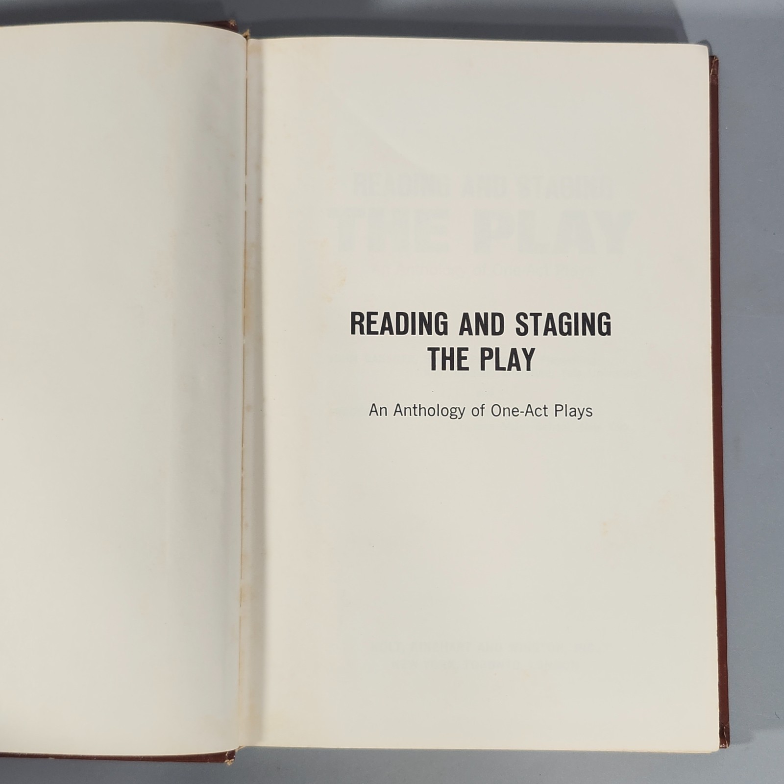 Reading Staging The Play Anthology of One-act Plays 1967 Book HC Performing Arts