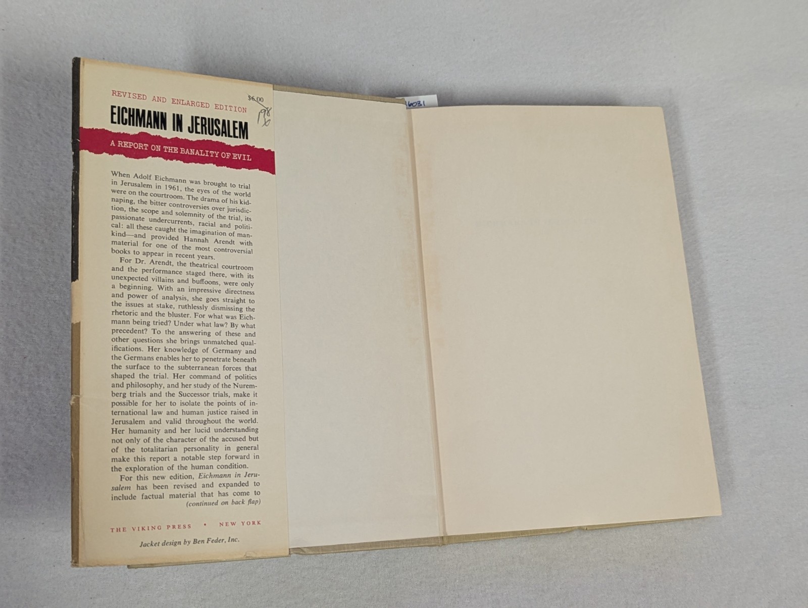 Hannah ARENDT ~ EICHMANN In JERUSALEM ~ Vtg 1964 HCDJ ~ Revised Enlarged Edition