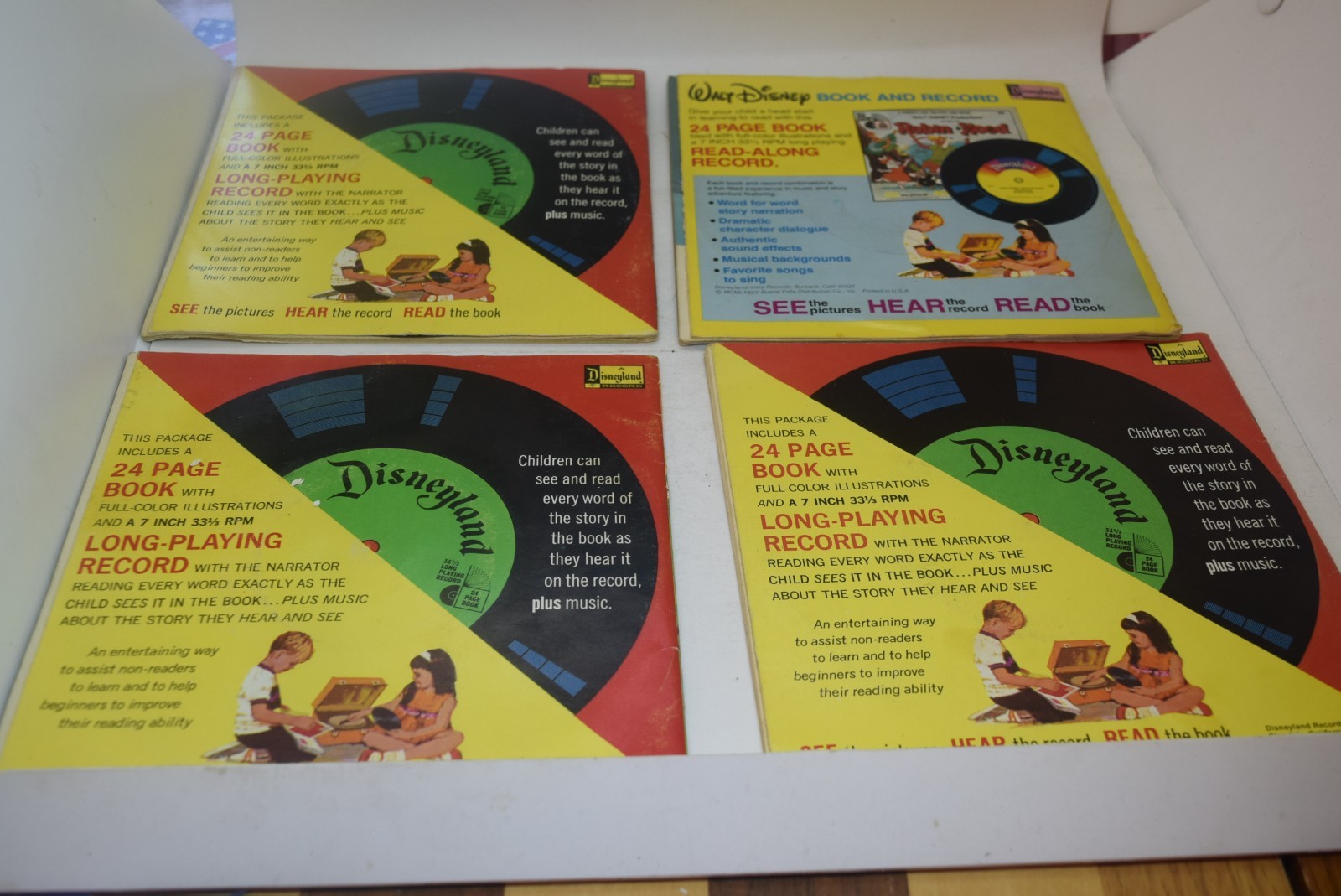4 Disney Children&rsquo;s Records Cinderella, Wizard of Oz, Thumpers Race, the Rescuer