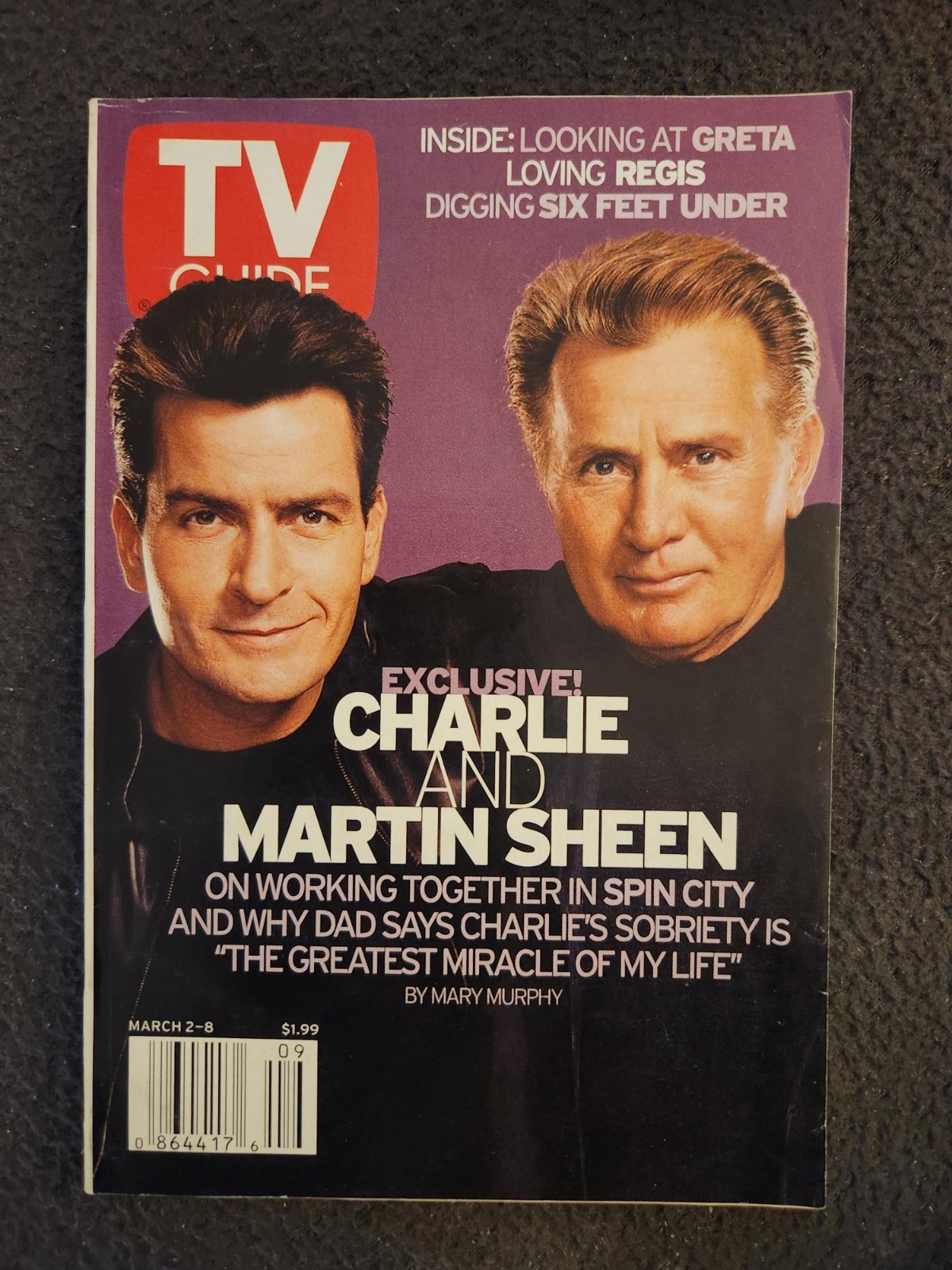 TV Guide March 2-8, 2002 Charlie Sheen & Martin Sheen-Excellent Condition!