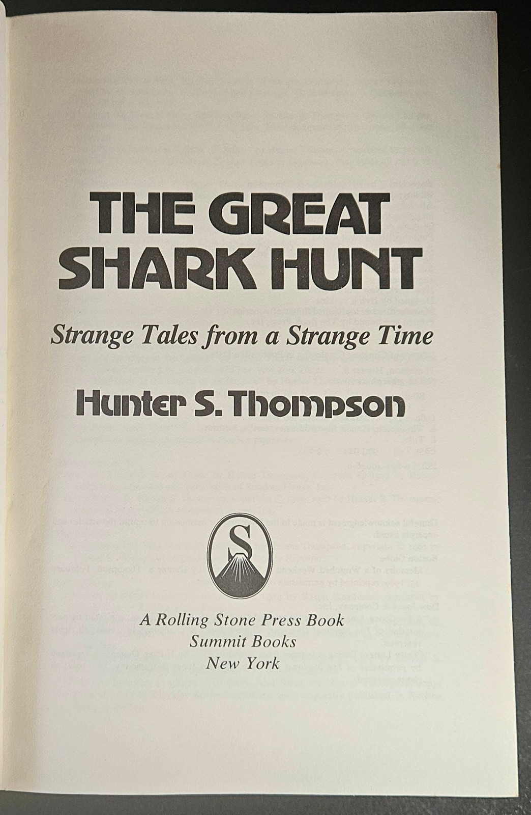 The Great Shark Hunt by Hunter S. Thompson, First Edition 4th print Hardcover