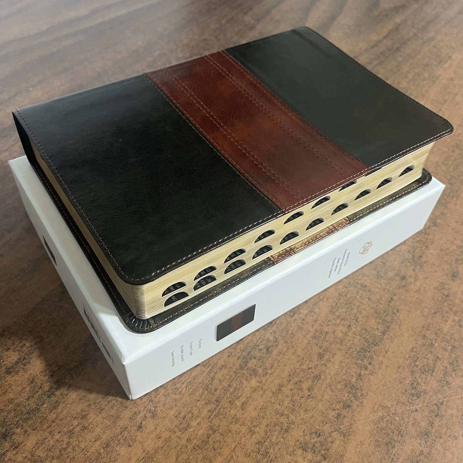 ESV Giant Print Personal Size Bible Thumb Indexed – Forest / Tan Trail TruTone
