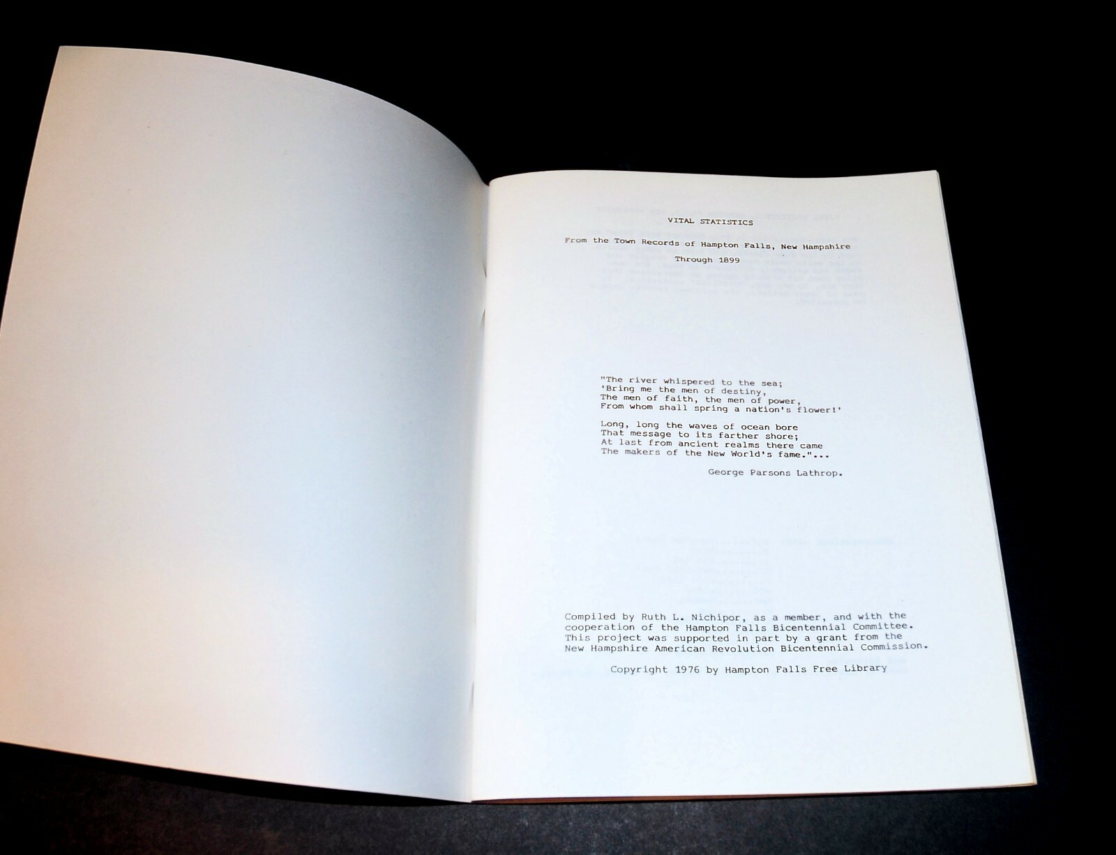 &lsquo;Hampton Falls NH Vital Statistics&rsquo; Town Records thru 1899 by Nichipar 184 Pages