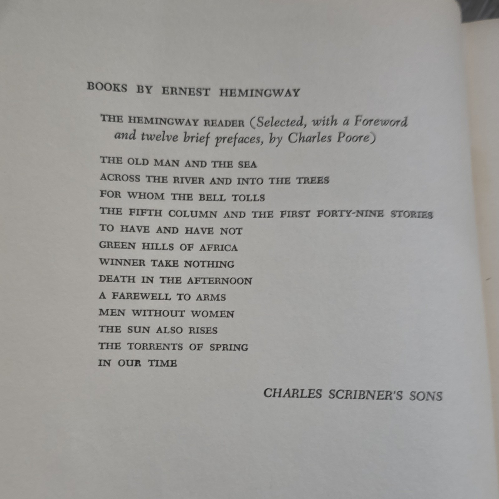 Charles Scribner&rsquo;s Sons The Hemingway Reader Ernest Hemingway Hardcover 1953