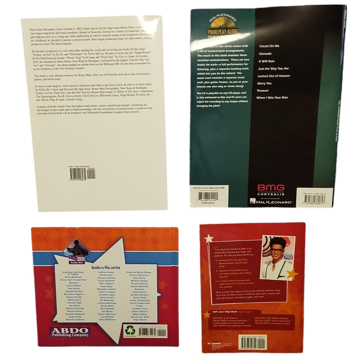 Bruno Mars Book Lot of 4 Pop Singer Songwriter Producer Piano Play Along & CD