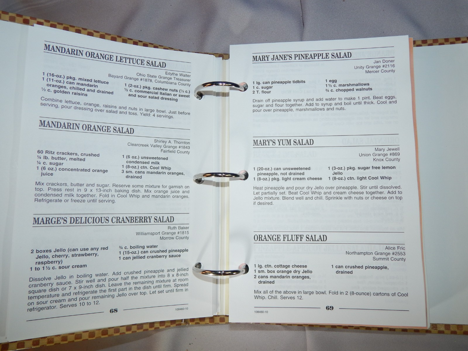 Ohio State Grange Collection of Recipes by Grange Members & Friend Cookbook 470p