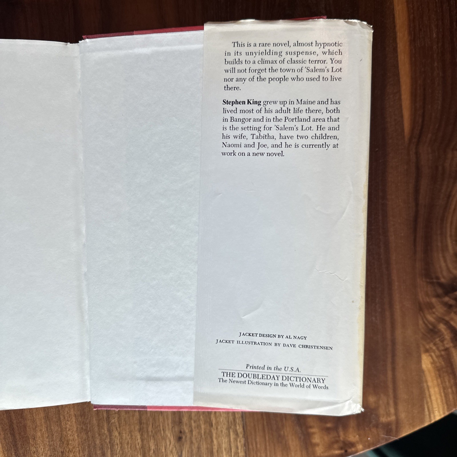 &lsquo;SALEM&rsquo;S LOT by Stephen King (1975, Hardcover) 1st Ed 1st Print BCE 039 Gutter