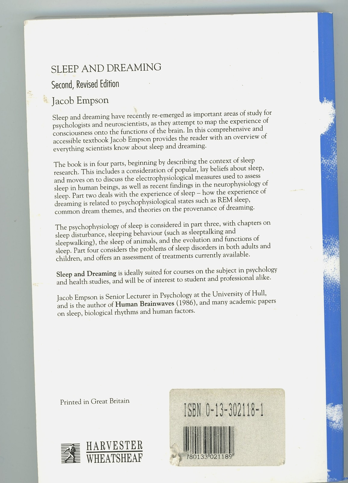 Sleep and Dreaming 2ed Ed Revised Jacob Empson 242 Pages 9 1/8&Prime; Index LR4-B