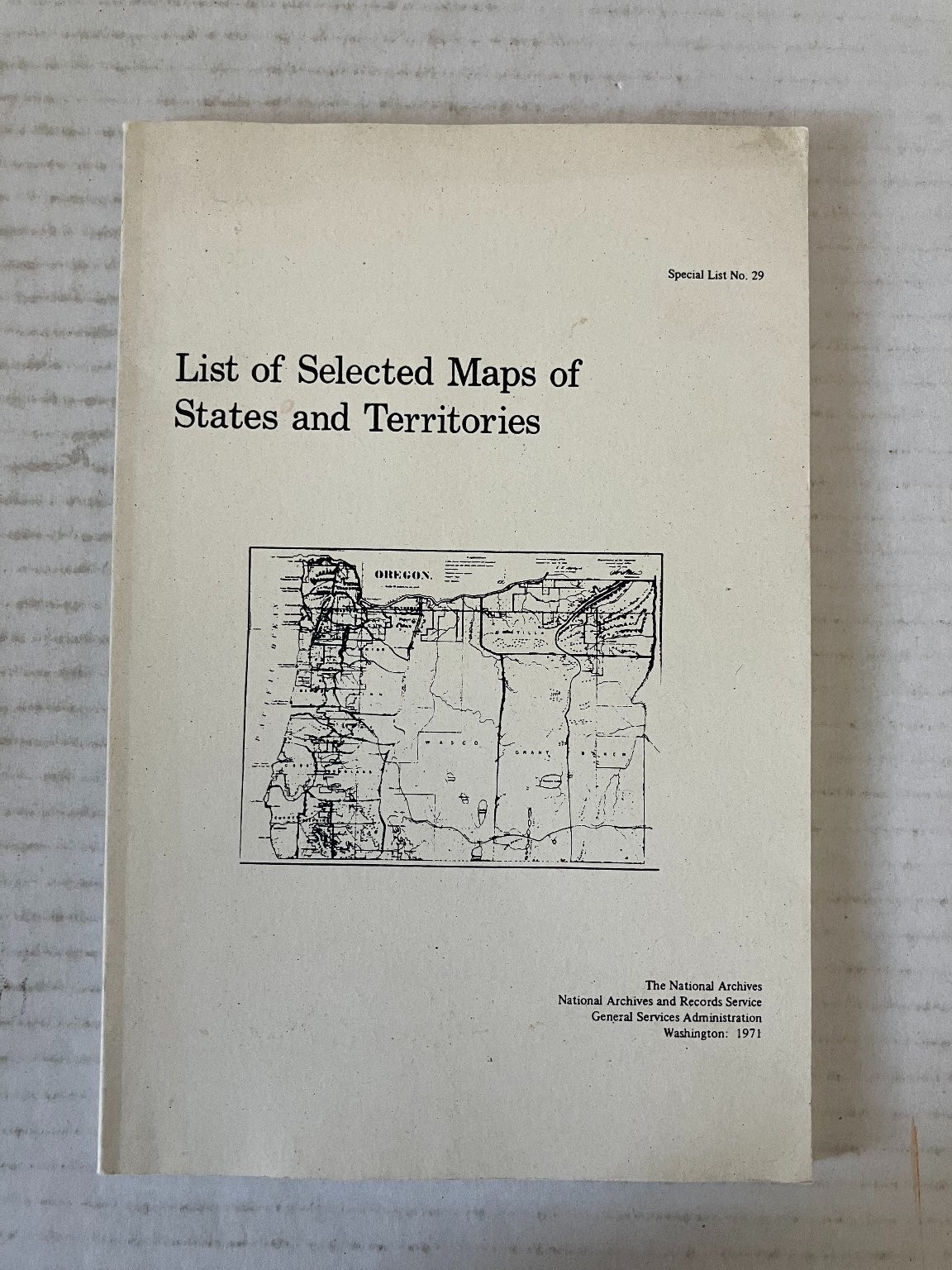List of Selected Maps States Territories National Archives 1971 Cartography PB