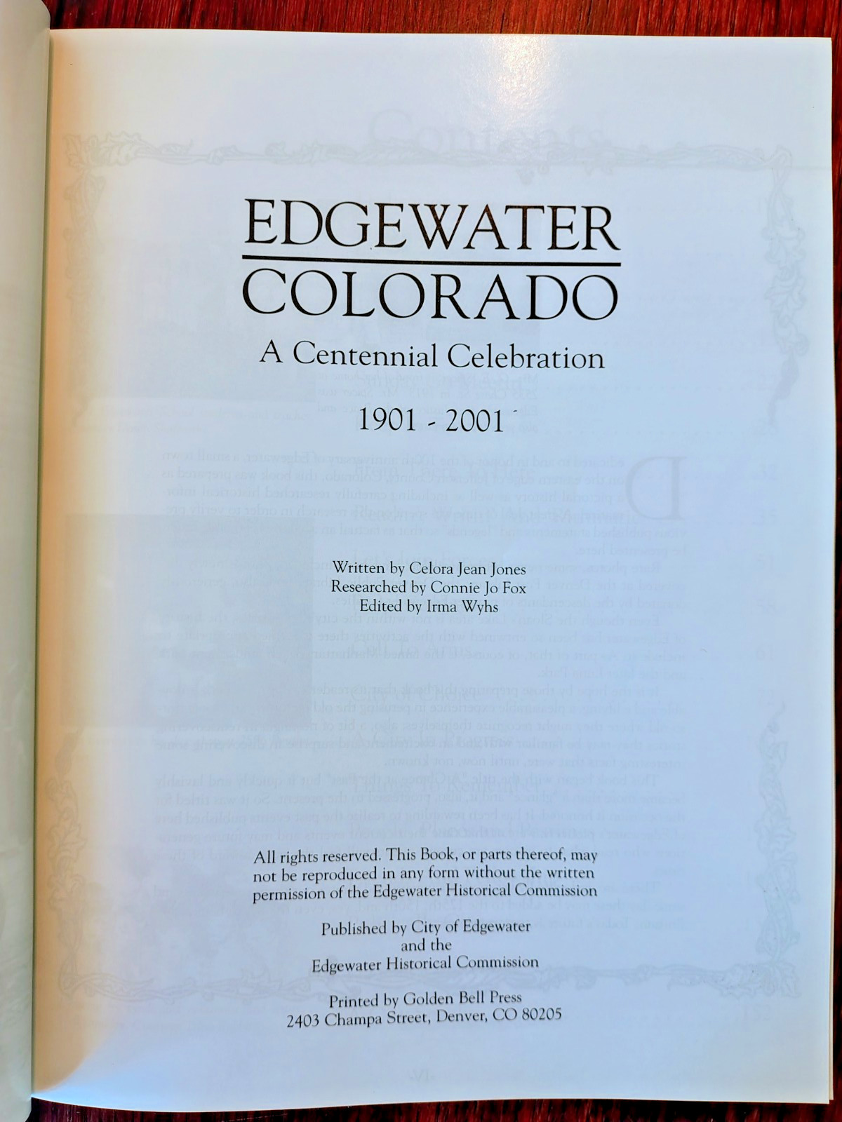 Edgewater Colorado A Centennial Celebration 1901-2001 by Celora Jean Jones PB