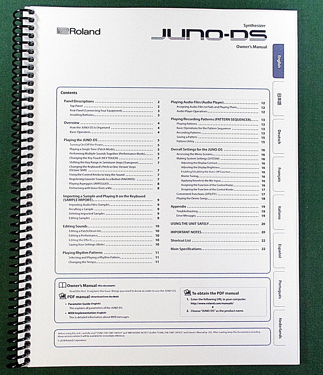 Roland Juno-DS Owner&rsquo;s Instruction Manual: 22 Pages & Protective Covers!