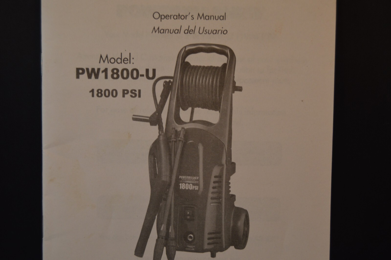POWERWASHER Model PW1800-U « OPERATOR&rsquo;S MANUAL » 1800 PSI 26 Pages INSTRUCTIONS